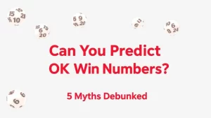 white background with lottery balls on it and text "OK Win number prediction"