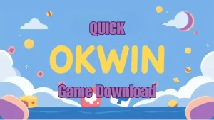 a cloudy blue background with text "okwin game download"