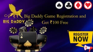 on image a card and vip casino chips icons and text "Big Daddy Game Registration"